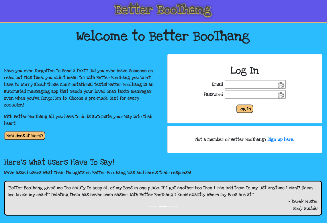 Landing page preview for Better Boothang project.