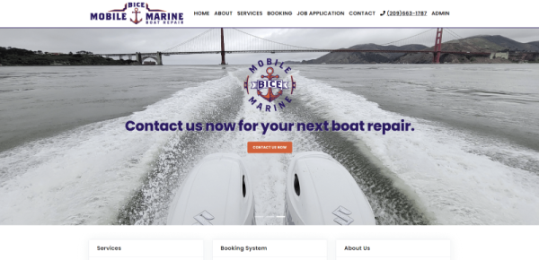 Landing page preview for Bice Mobile Marine website.