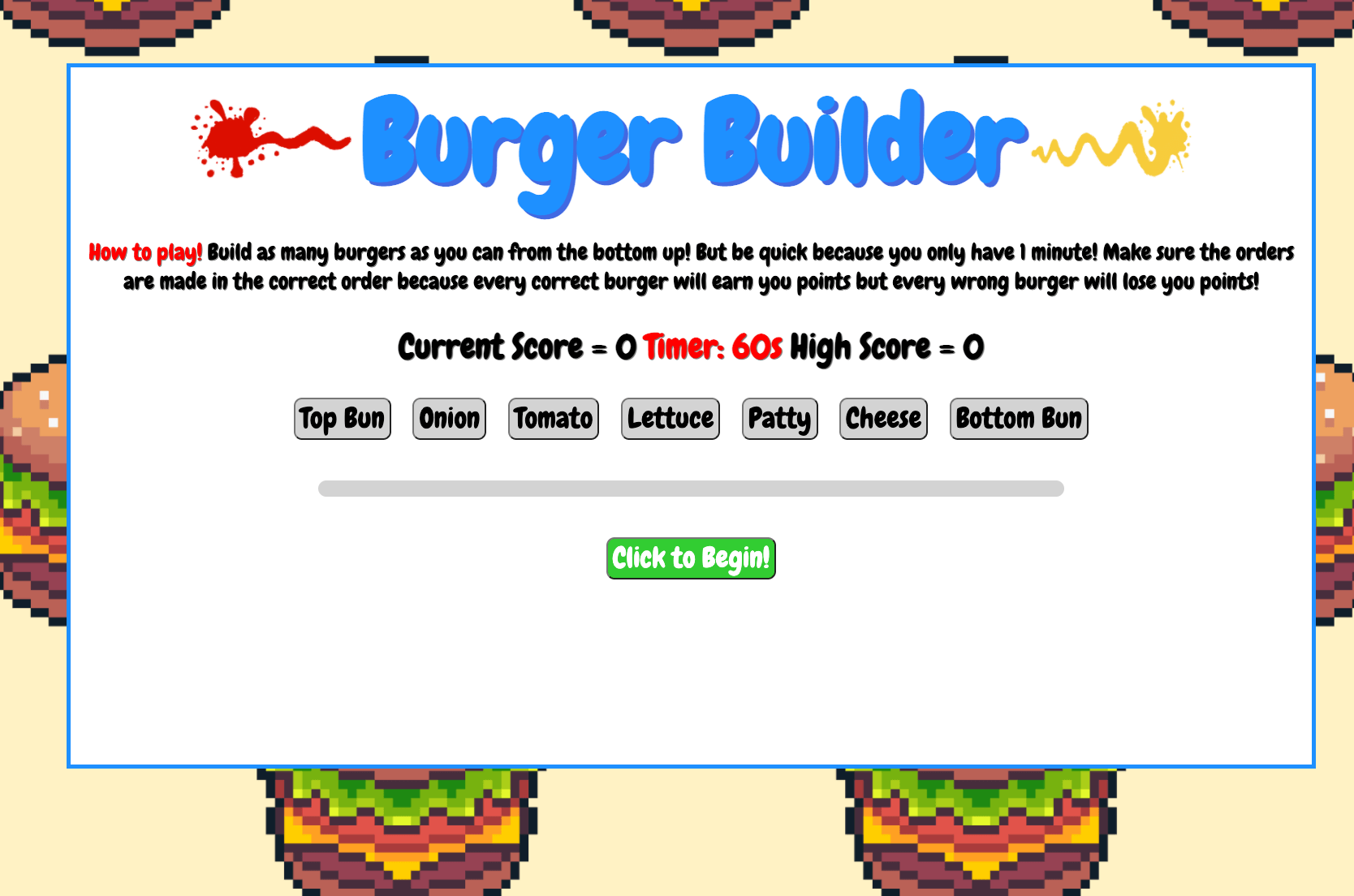 Landing page preview for Burger Builder project.