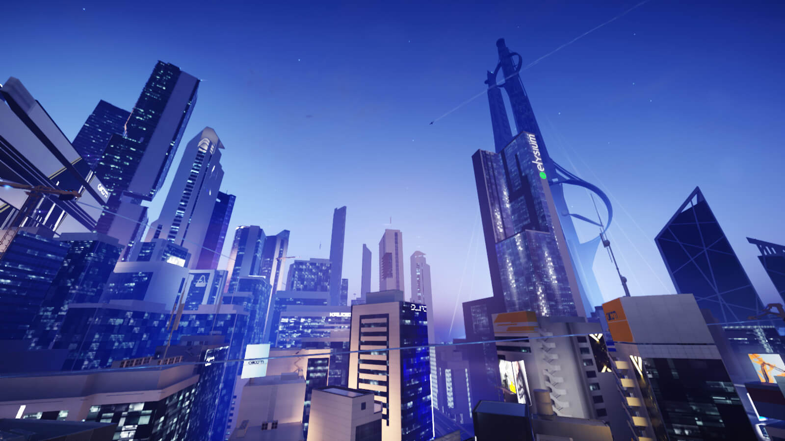 City skyline screenshot from Mirror's Edge Catalyst video game.