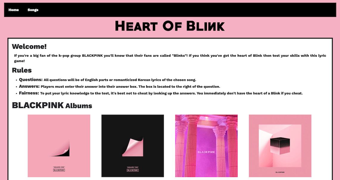 Landing page preview for Heart of Blink project.