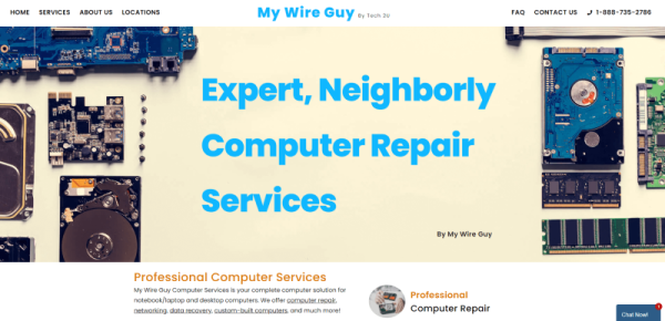 Landing page preview for My Wire Guy website.