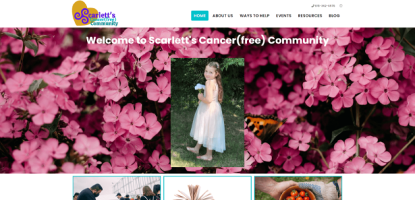 Landing page preview for Scarlett's Cancerfree Community website.