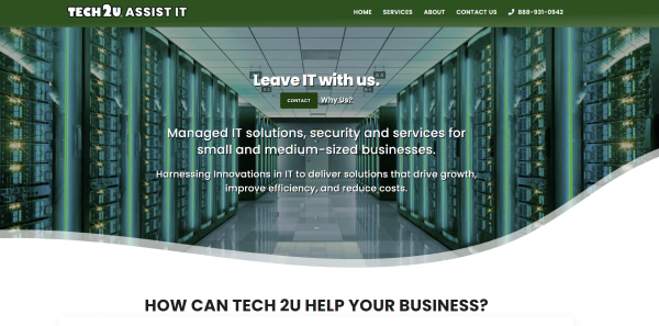 Landing page preview for Tech 2U Business Team Assist IT page.