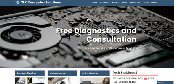 Landing page preview for TLC Computer Solutions website.